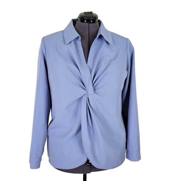 Soft Surroundings Blouse Women Size XL Blue Twisted Split Front V Neck Pullover - Picture 1 of 10